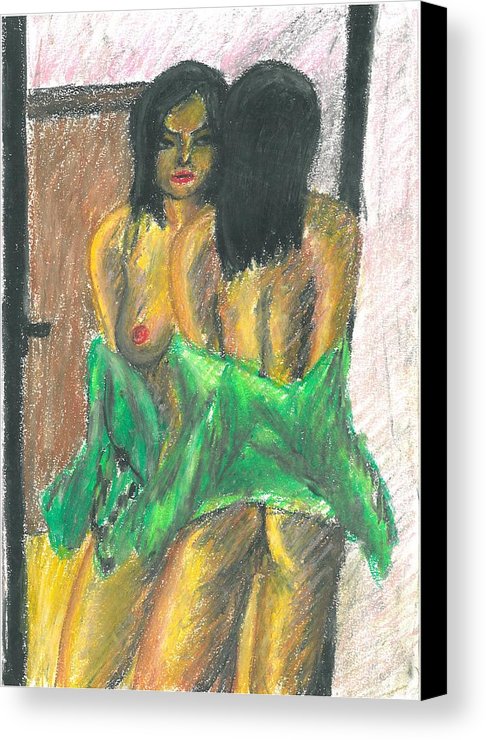 486x740 Woman With Blouse Looking Herself At The Mirror Canvas Print - Girl Looking In Mirror Painting