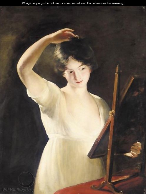 496x660 A Girl Looking At Herself In The Mirror - Girl Looking In Mirror Painting