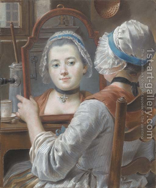 512x617 A Girl Wearing A Bonnet, Looking - Girl Looking In Mirror Painting