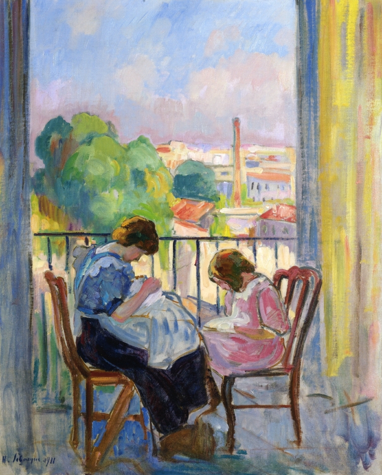 762x946 Girl Sewing - Girl Looking Out Window Painting