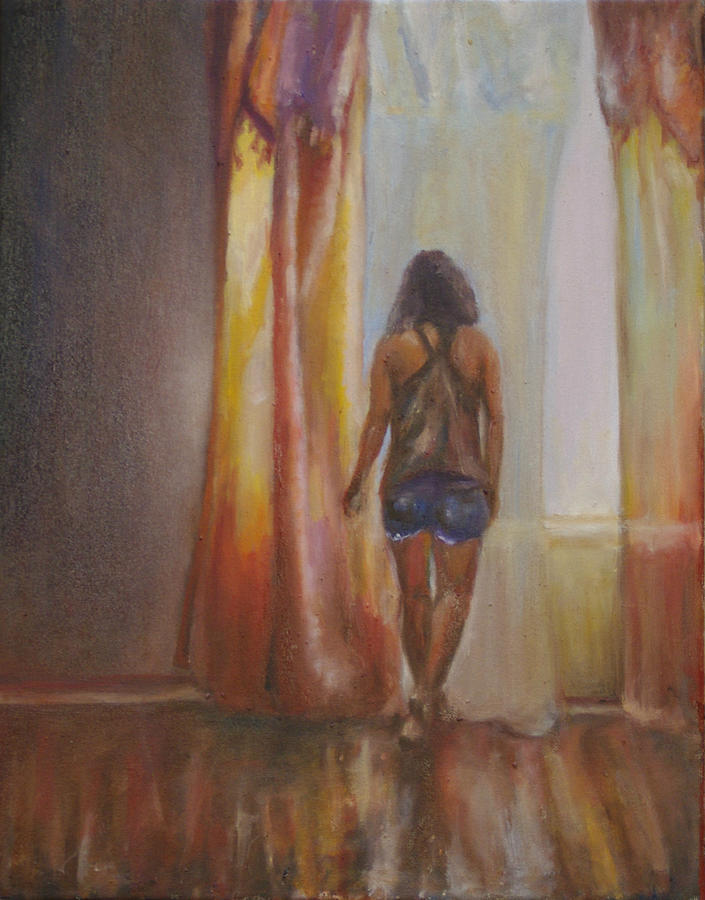705x900 Girl Looking Out Of Window Painting By Sophia Chelnitsky - Girl Looking Out Window Painting