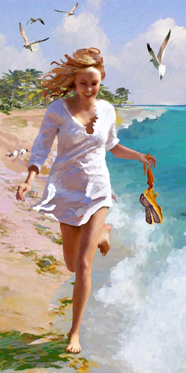 600x1200 Figurative Female Painting - Girl On Beach Painting