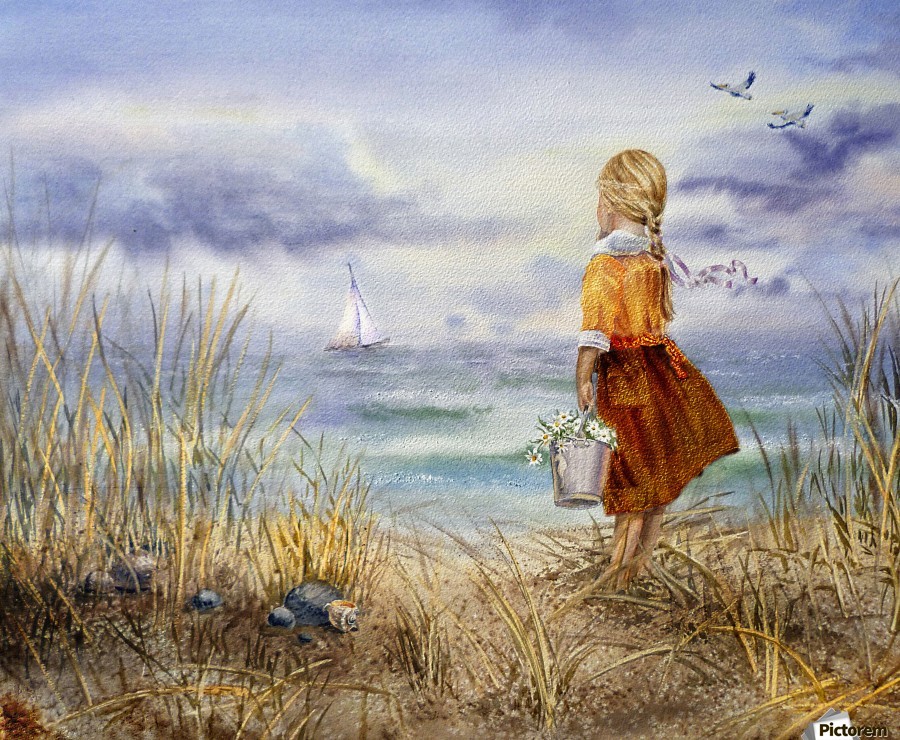 900x740 Girl And The Ocean - Girl On Beach Painting