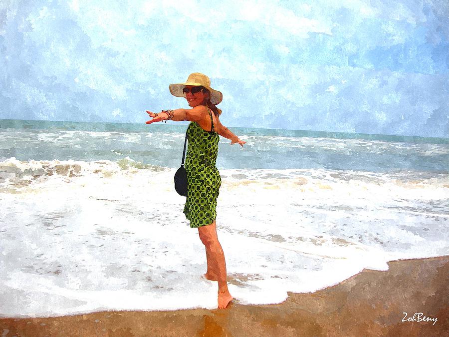 900x675 Girl In The Beach Painting Painting By Zoh Beny - Girl On Beach Painting