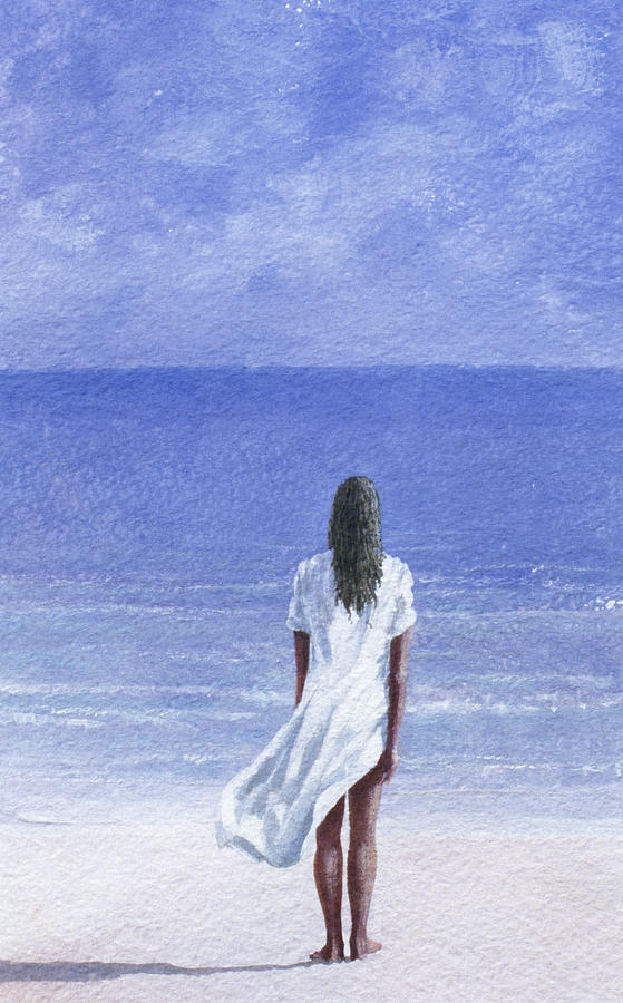 559x900 Girl On Beach Painting By Lincoln Seligman - Girl On Beach Painting