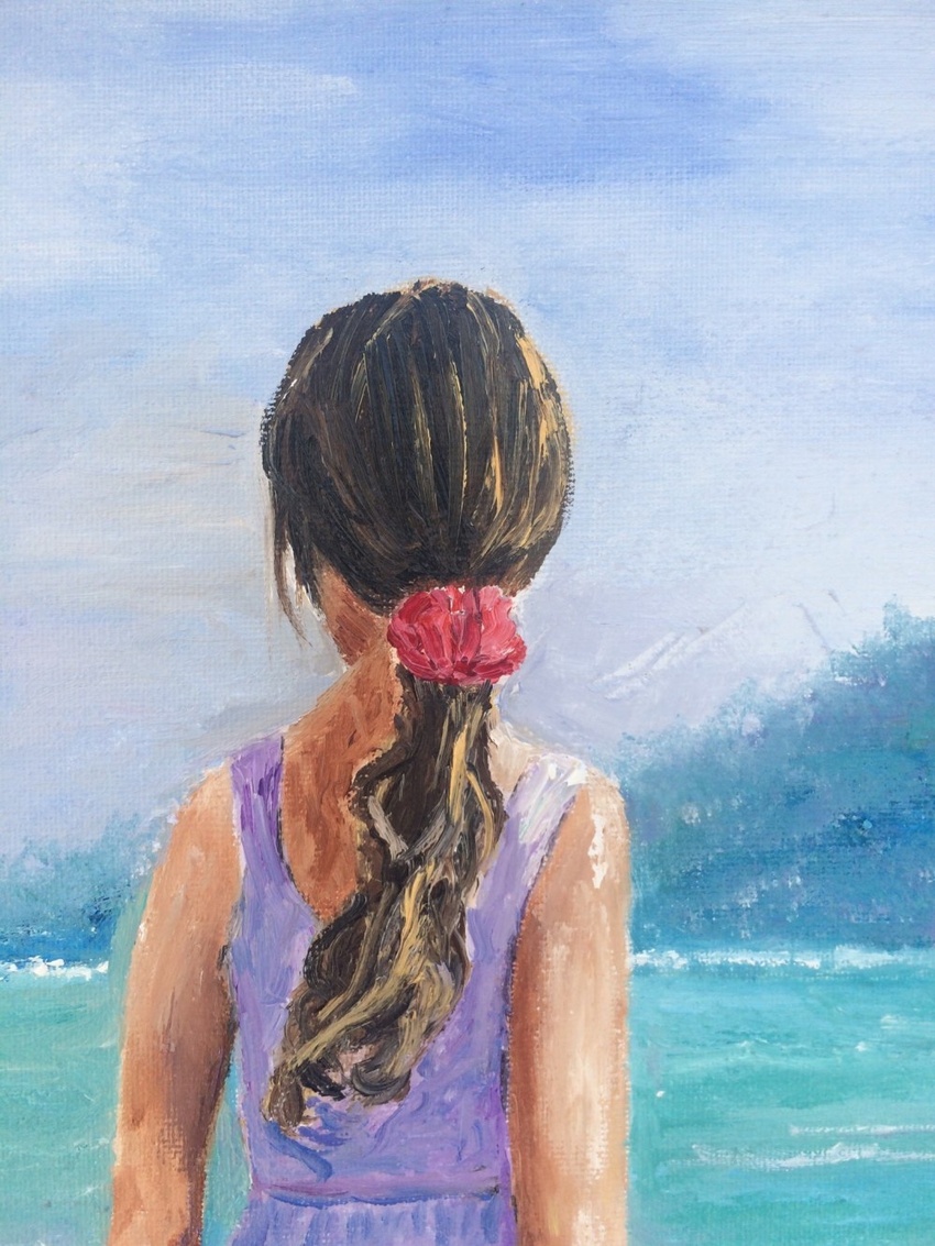 850x1133 Girl - Girl On Beach Painting