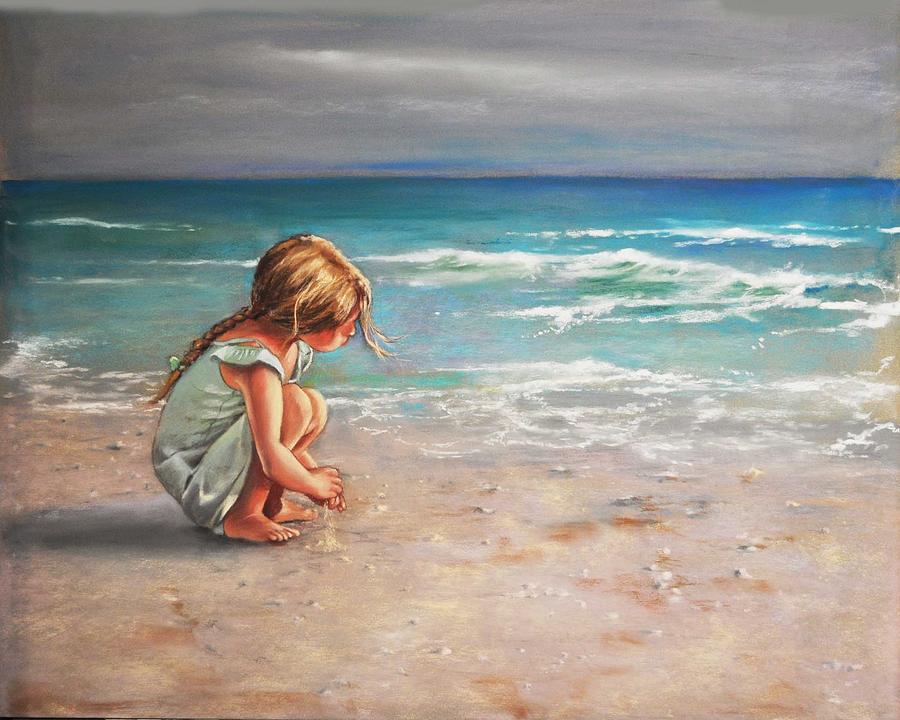 900x720 Little Girl On A Beach Painting By Ed Hicks - Girl On Beach Painting
