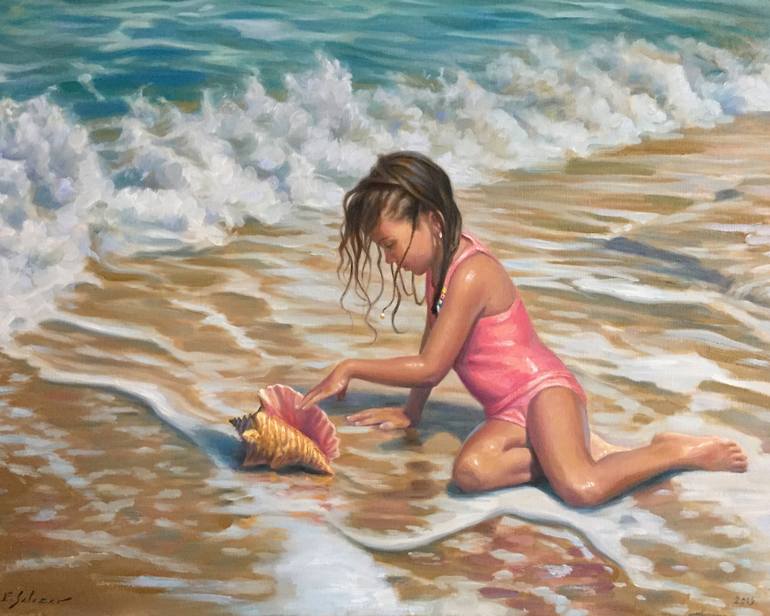 770x616 Saatchi Art Girl - Girl On Beach Painting