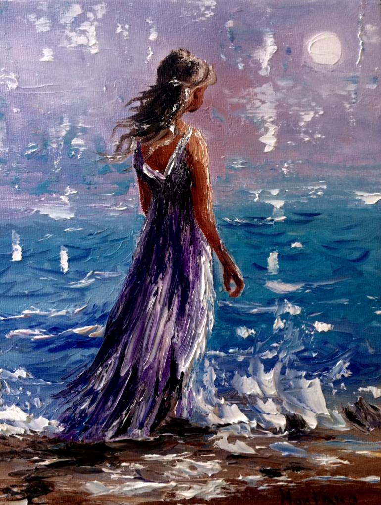 Girl On Beach Painting at PaintingValley.com | Explore collection of ...