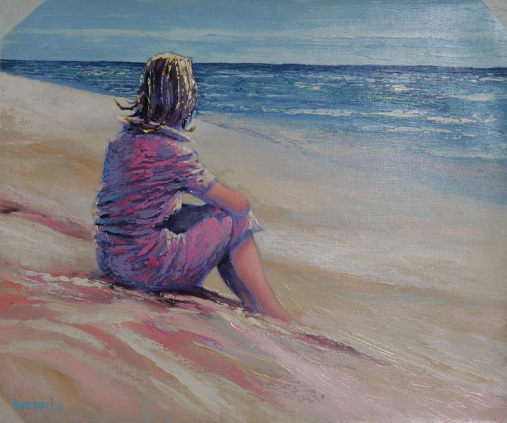 719x600 Bassari, Girl On Beach, Painting - Girl On Beach Painting
