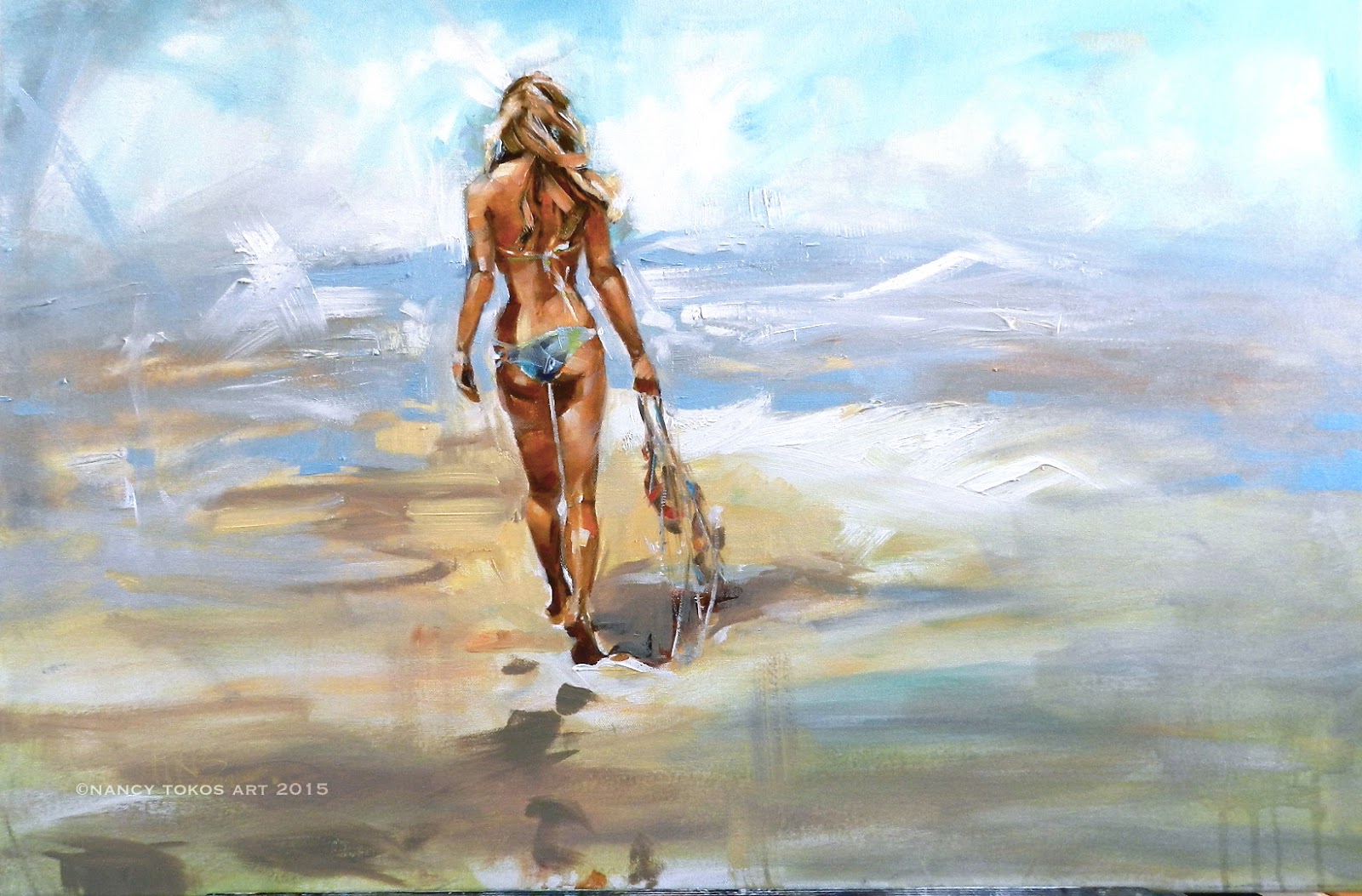 1600x1053 Portraits4all Tokos Fine Art California Girl - Girl On Beach Painting