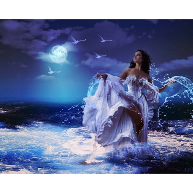 640x640 Diy Diamond Painting A Night Girl On The Beach Full Diamond - Girl On Beach Painting