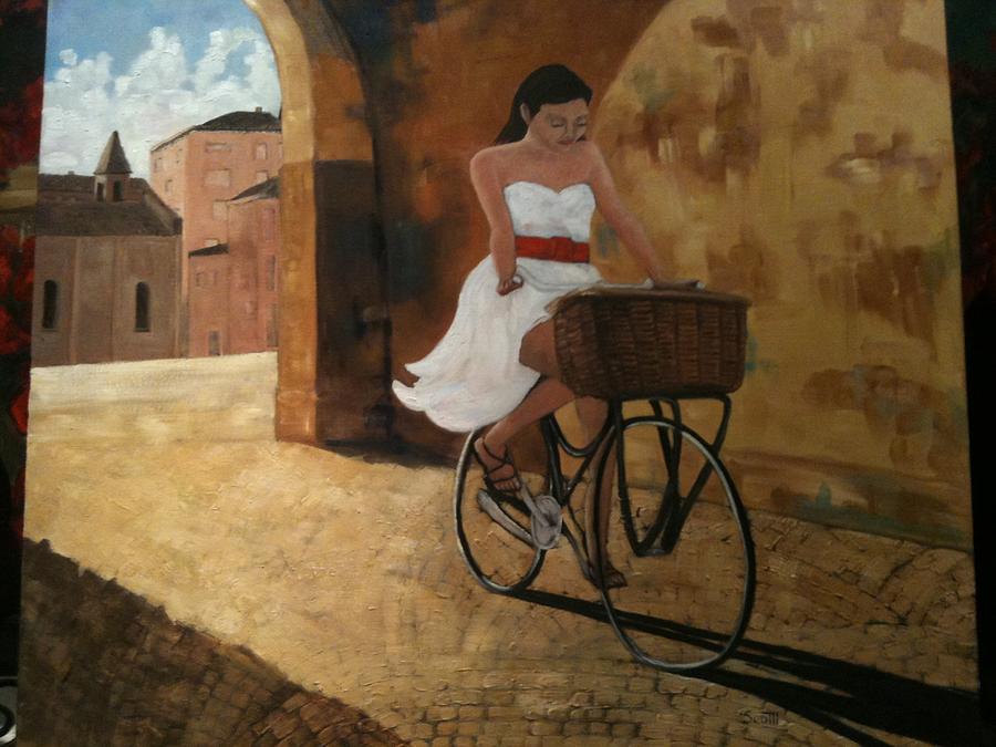 900x675 Girl On A Bicycle Painting By Linda Scott - Girl On Bicycle Painting