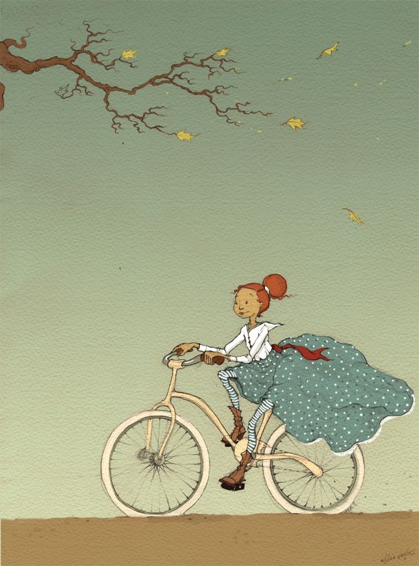 612x827 Polkadotstripes Bicycle Girl Art - Girl On Bicycle Painting