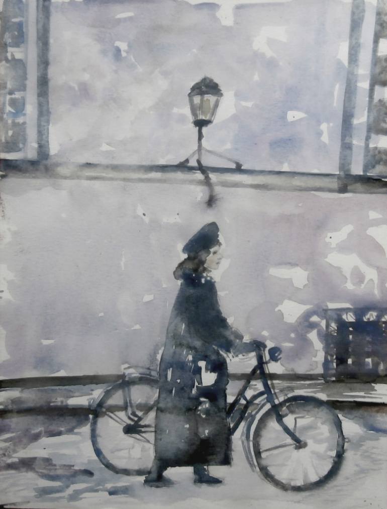 770x1013 Saatchi Art Girl With A Bicycle Painting By Kristel Tatiana - Girl On Bicycle Painting