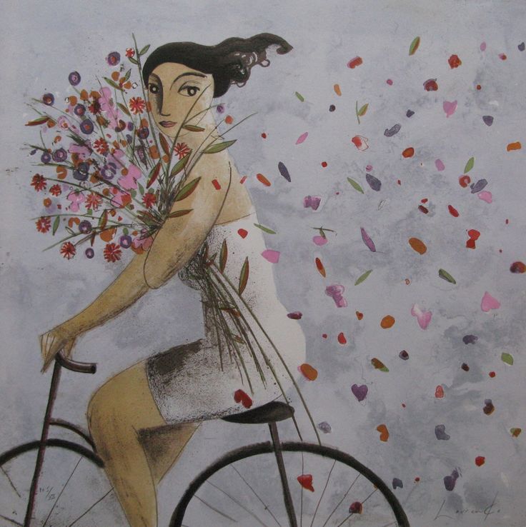 736x738 The 187 Best Bicycle Art. Women Images On Bicycle Art - Girl On Bicycle Painting