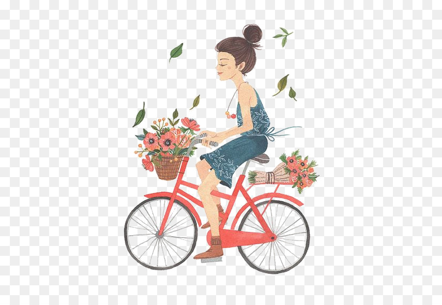 900x620 Watercolor Painting Drawing Illustrator Illustration - Girl On Bicycle Painting