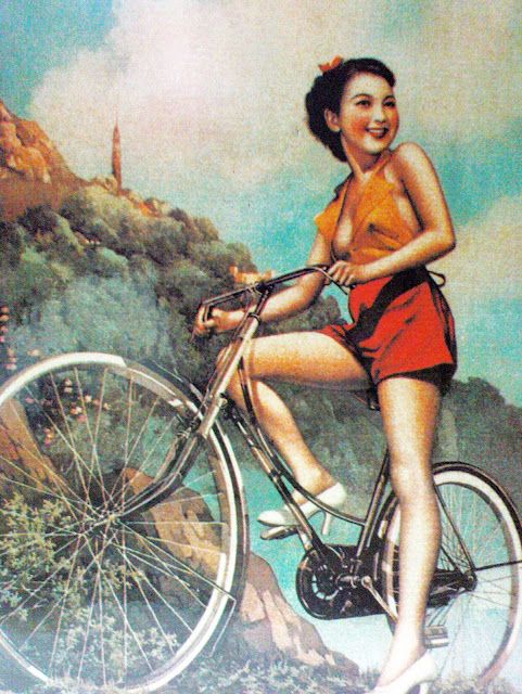 481x640 Youthful Beautiful Girl Mountain Bike Chinese Charm Retro - Girl On Bicycle Painting