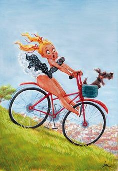 236x341 City Ride' , Made By Sharon Rusch Shaver - Girl On Bicycle Painting