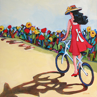 324x321 Daily Painting, Girl Riding A Bicycle Carolee S - Girl On Bicycle Painting