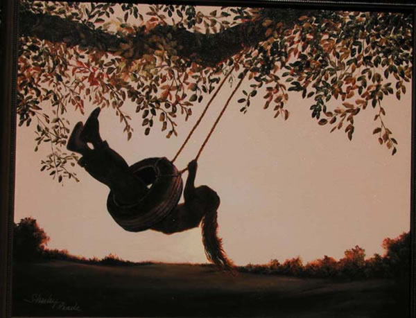 600x459 Painting Of Girl Swinging The Tire Swing, Paintings Of Children - Girl On Swing Painting