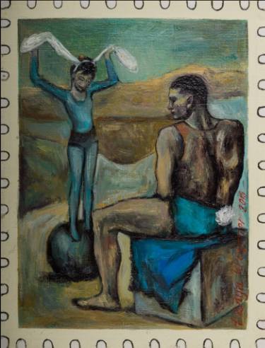 375x492 Saatchi Art Girl On The Ball And Easter Rabbit Painting By Tanya - Girl On The Ball Painting