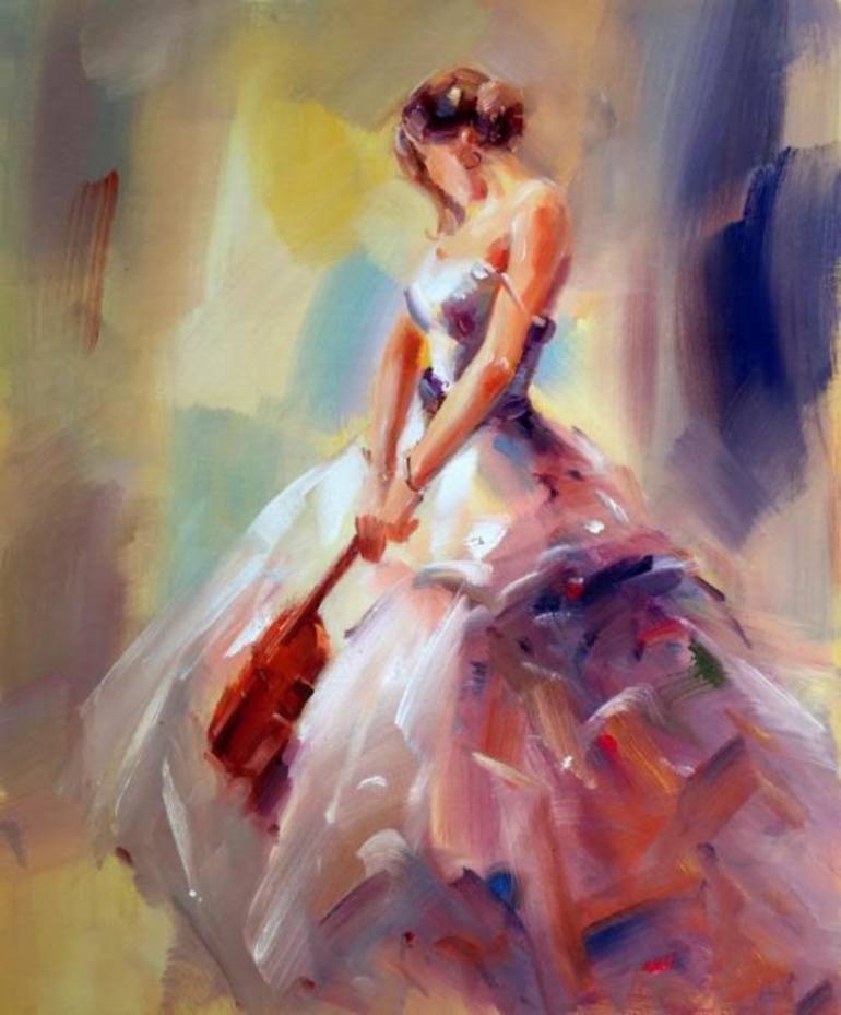 770x929 Saatchi Art Girl With A Violin. Painting By Dem Piletski - Girl Painting A Picture