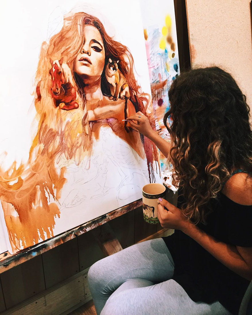 880x1100 Talented 16 Year Old Artist Turns Her Wildest Dreams Into - Girl Painting A Picture