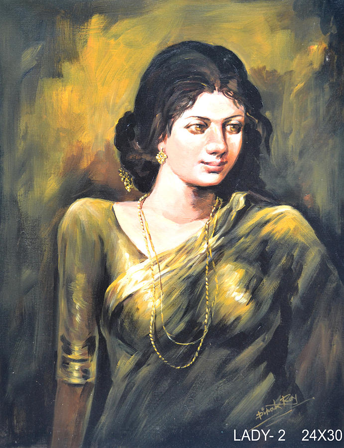 691x900 Lady Painting By Dipak Roy - Girl Painting Art