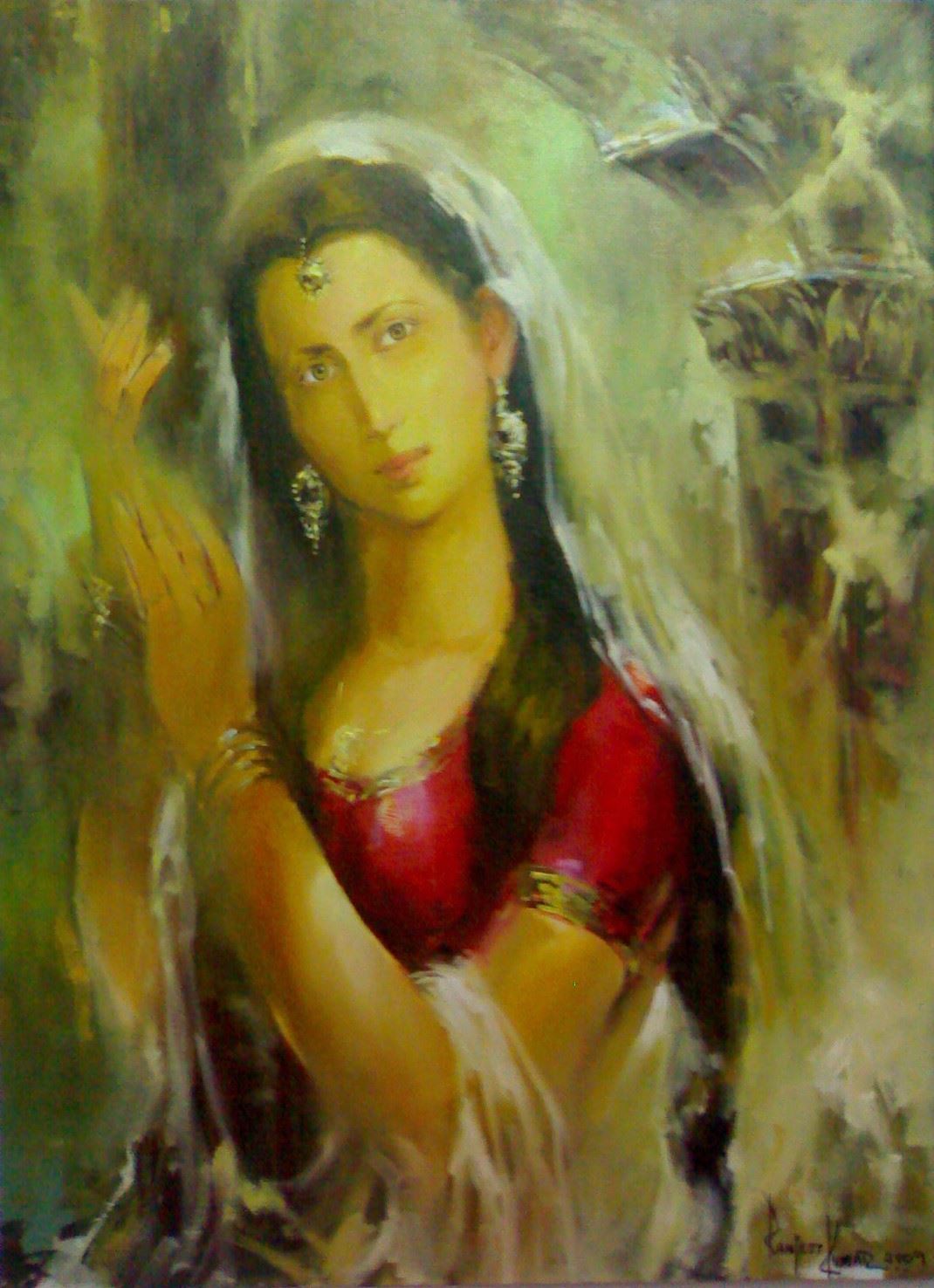 1070x1476 Lady Waiting For Someone Hand Painted Art Painting 28in X 24in - Girl Painting Art