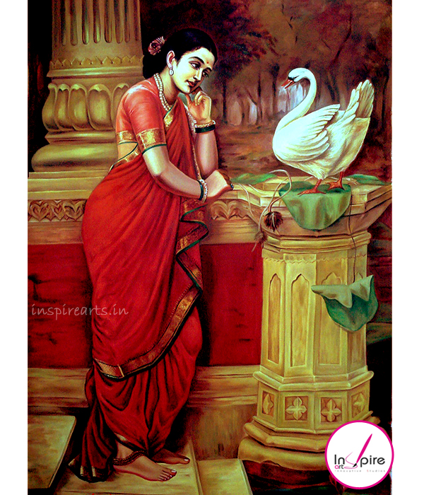 600x700 Lady With Swan Painting - Girl Painting Art