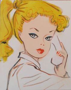 236x297 Retro Vintage Barbie Girl Doll Blonde Acrylic Painting On Canvas - Girl Painting Barbie