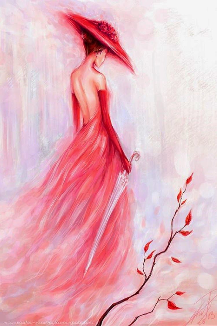 750x1125 It's A Berry Sweet Life Pretty Woman In Strawberry Red Dress - Girl Painting Barbie