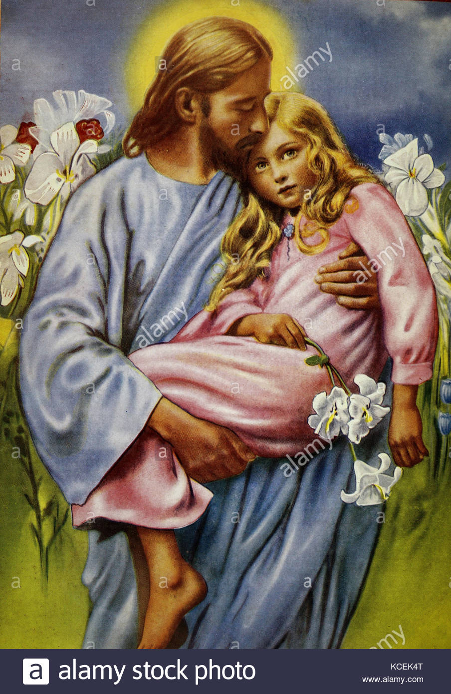 904x1390 Painting Depicting Jesus Christ Holding A Young Girl In His Arms - Girl Painting Jesus