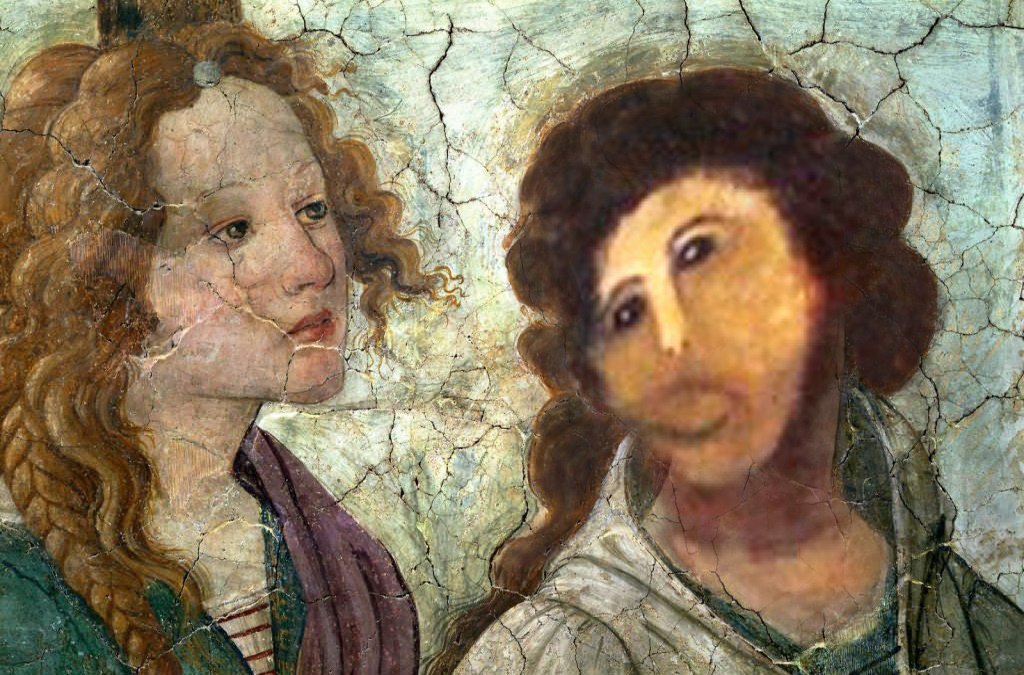 1024x675 Botched Ecce Homo Painting Sandro Botticelli Young Woman Receives - Girl Painting Jesus