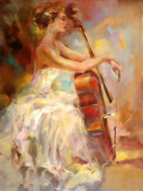 480x640 Diy Diamond Diamond Embroidery Painting Modern Cello Girl Crystal - Girl Playing Cello Painting