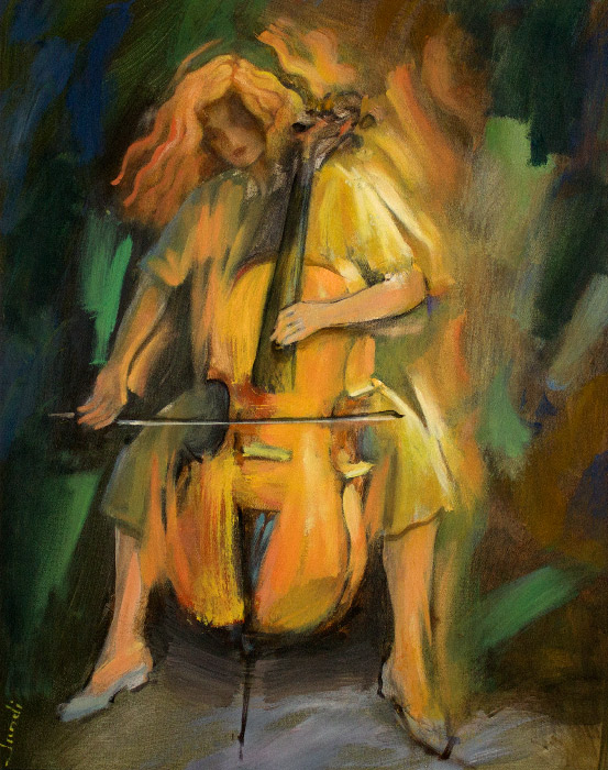 553x700 Girl Playing Cello By Artist Ziad Jundi Painting Oil On Canvas - Girl Playing Cello Painting
