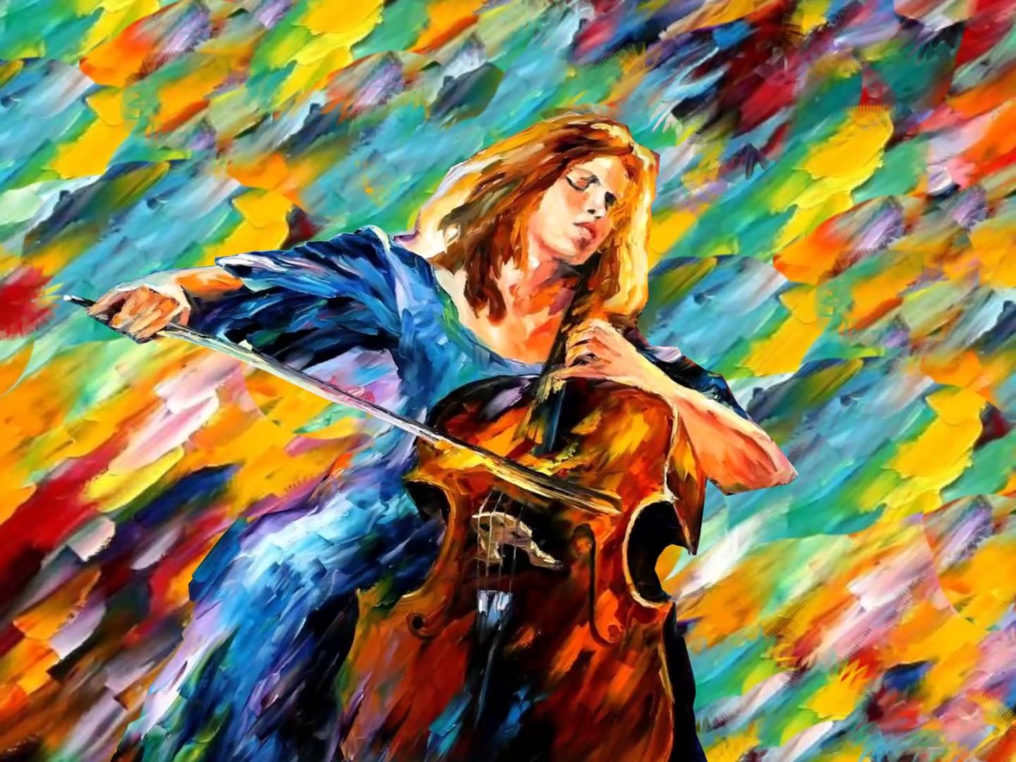1440x1080 Moving Painting - Girl Playing Cello Painting