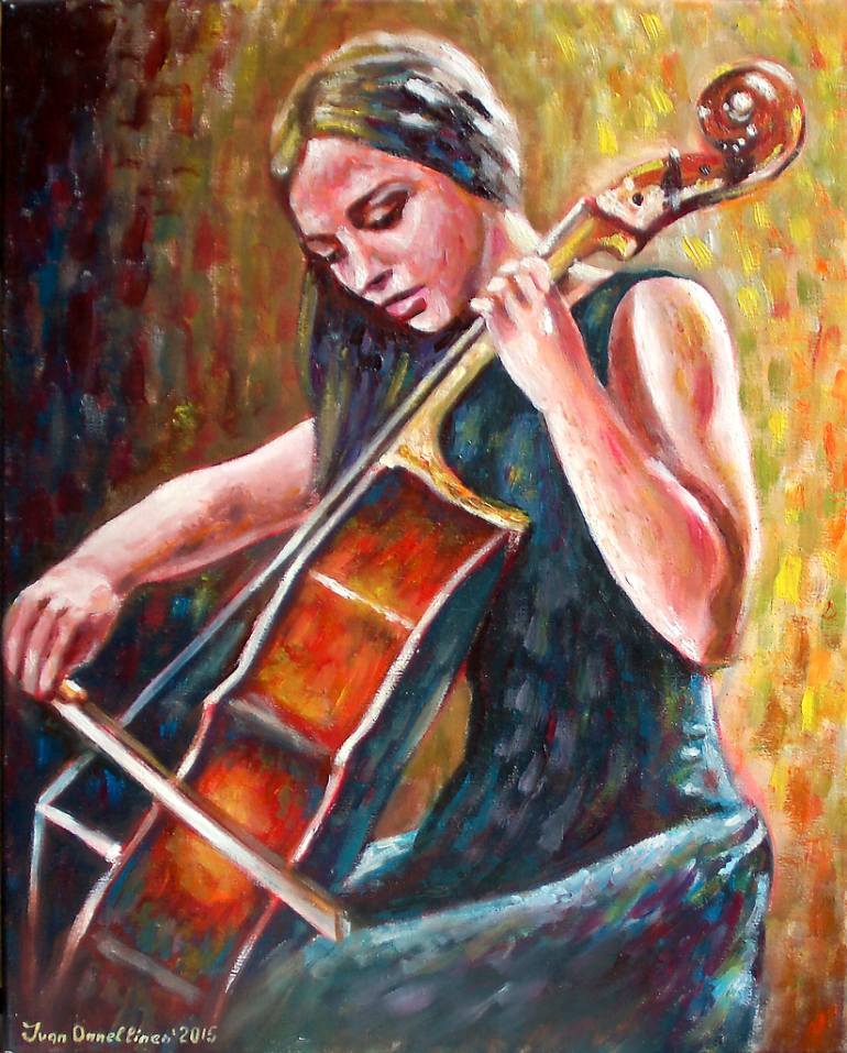770x957 Saatchi Art Girl With Cello Painting By Ivan Onnellinen - Girl Playing Cello Painting