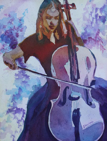 450x592 Singing The Cello Art In The Making By Jenny Armitage - Girl Playing Cello Painting