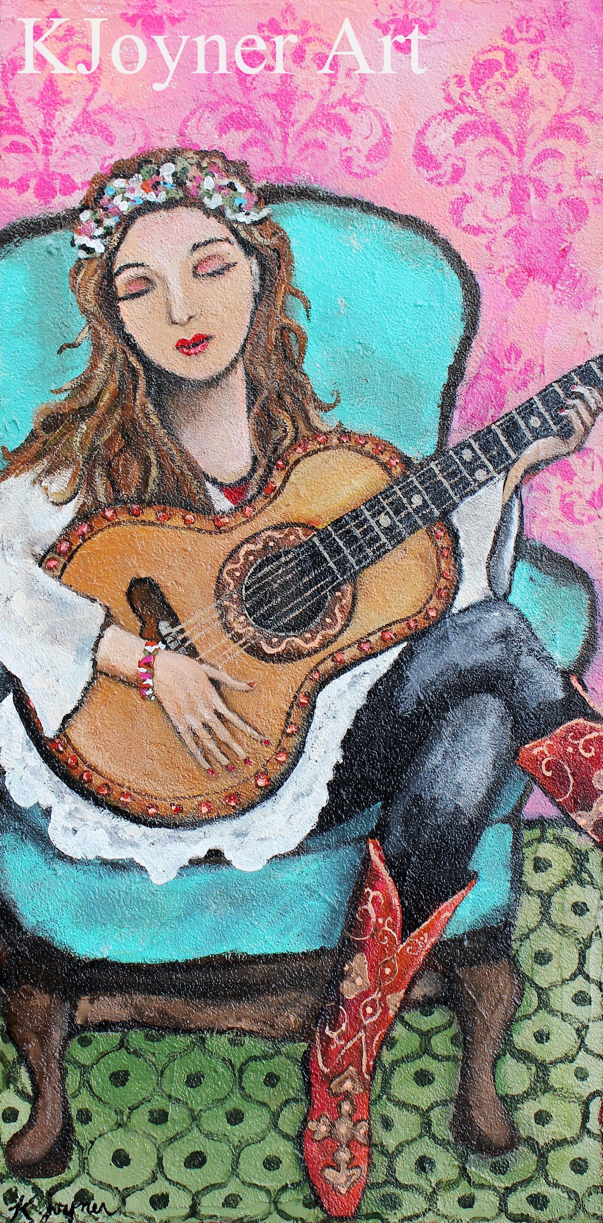 2067x4192 Girl Playing Guitar Painting Available - Girl Playing Guitar Painting