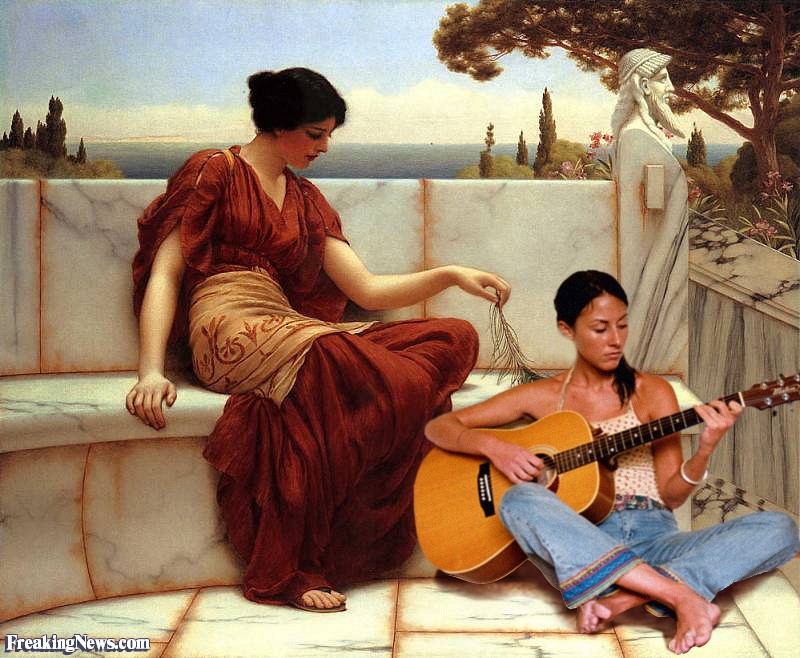 800x658 Girl Playing Guitar To A Lady In A John William Godward Painting - Girl Playing Guitar Painting