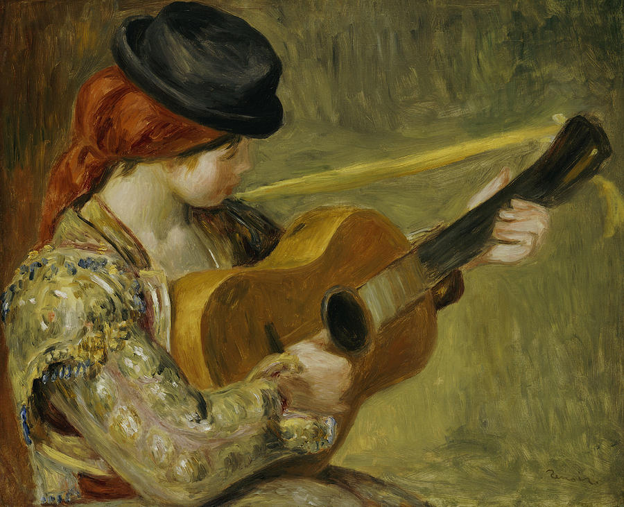 900x731 Girl With A Guitar Painting By Pierre Auguste Renoir - Girl Playing Guitar Painting