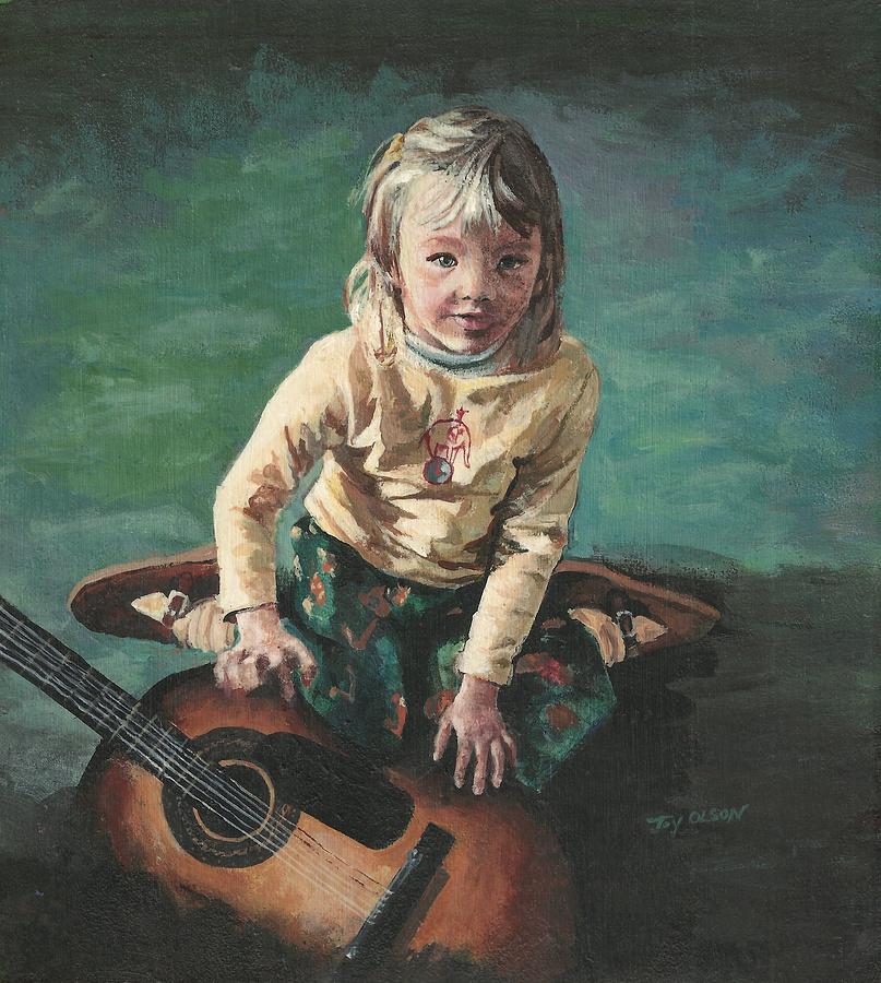 807x900 Little Girl With Guitar Painting By Joy Nichols - Girl Playing Guitar Painting