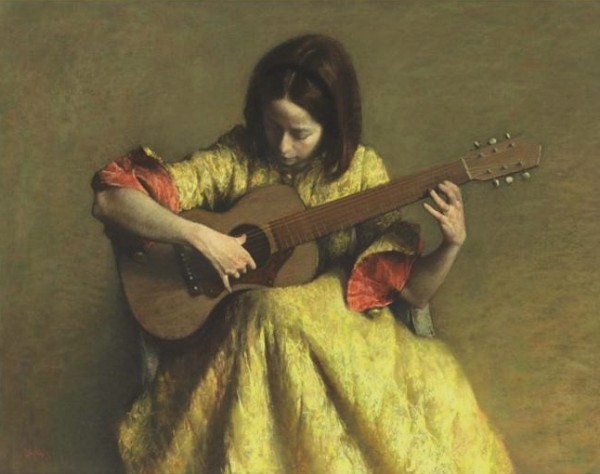 600x474 My Paintings Seen On Hit The Canvas - Girl Playing Guitar Painting