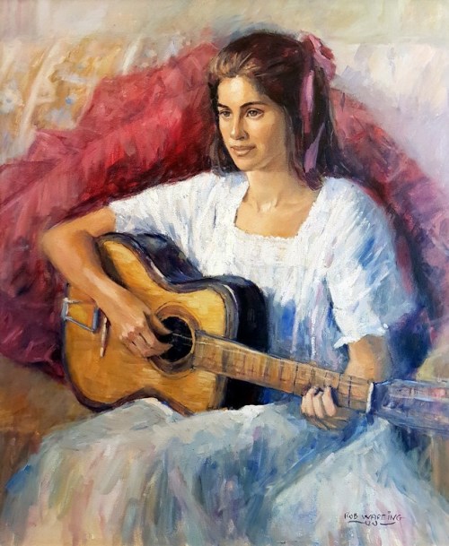 500x609 Paintings - Girl Playing Guitar Painting