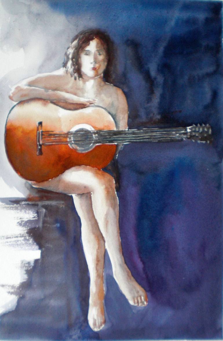 770x1179 Saatchi Art Girl With The Guitar Painting By Giorgio Gosti - Girl Playing Guitar Painting