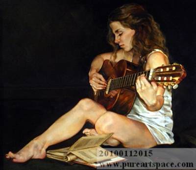 400x346 China Oil Painting Manufacturer Wholesale All Kinds Top Quality - Girl Playing Guitar Painting