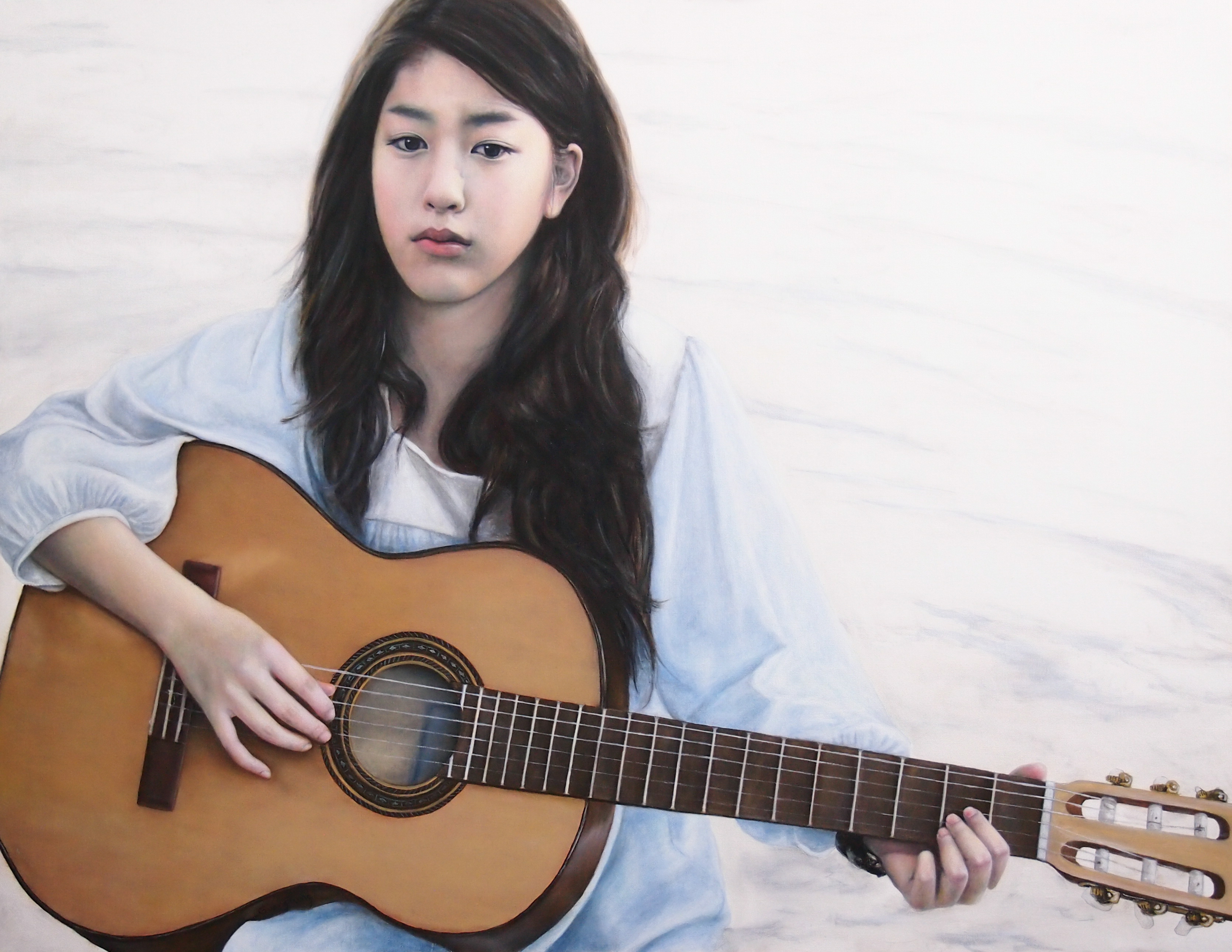 3340x2580 Beyond The Girl, Painted By Guang Tung - Girl Playing Guitar Painting