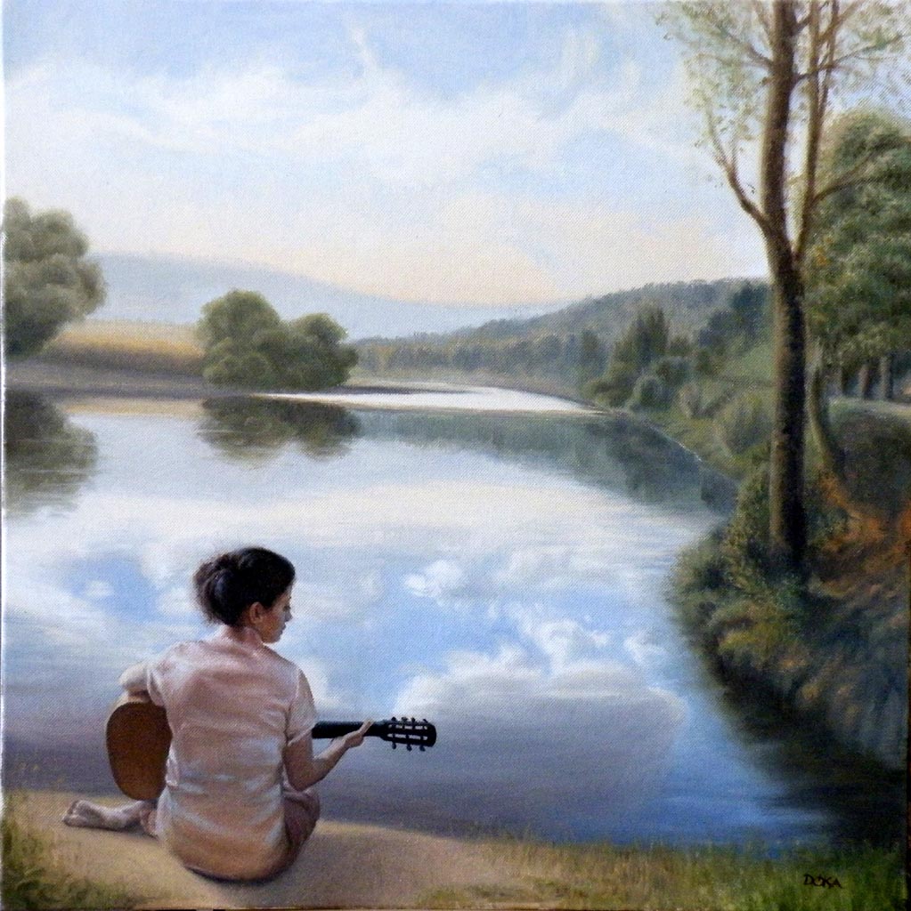 1023x1024 Fine Art Oil Paintings, Portraits, Landscapes, Cityscapes By - Girl Playing Guitar Painting